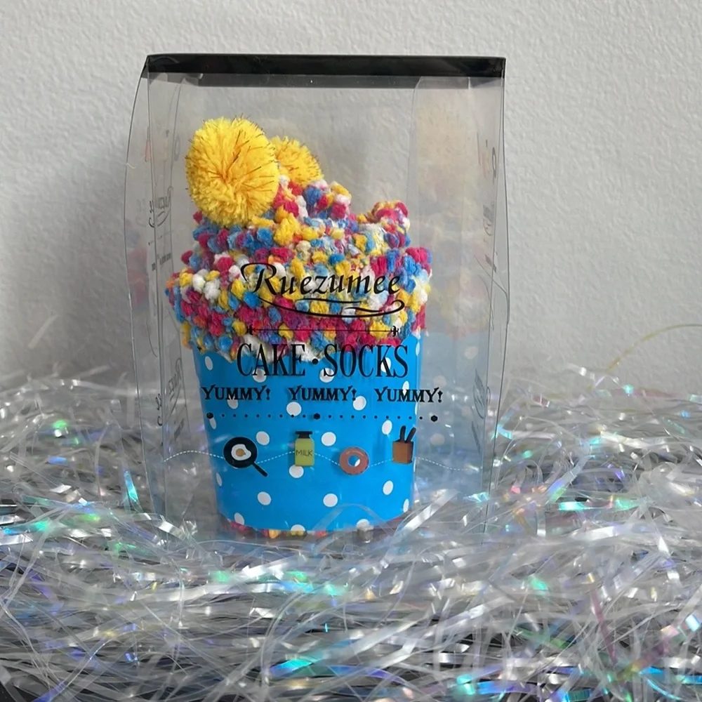 Christmas Gift Confetti Cupcake Socks with Pom Poms in Box